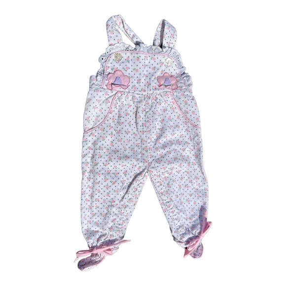 Tiny Tots Vintage Floral Pink Footed Overalls Size 6-9 Months - Picture 1 of 4
